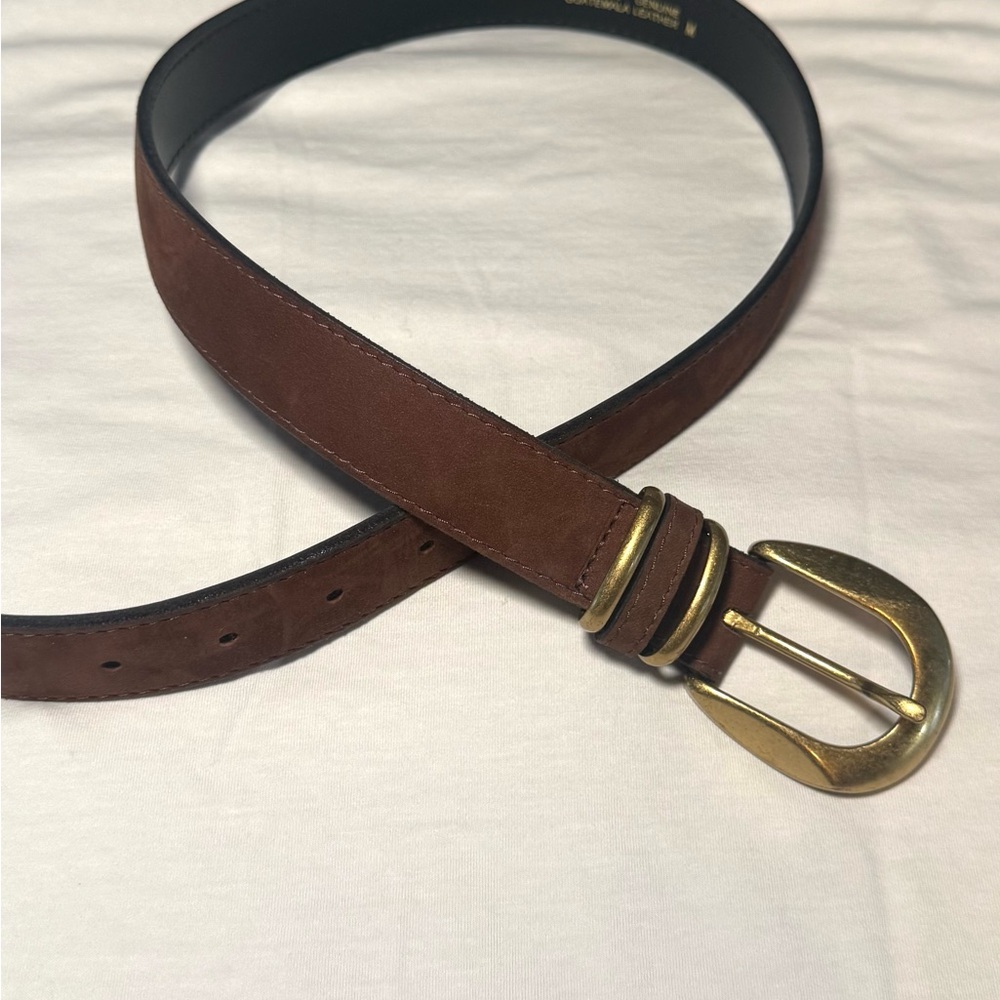Brown Suede Leather Belt with Antique Gold Buckle - Picture 4 of 6